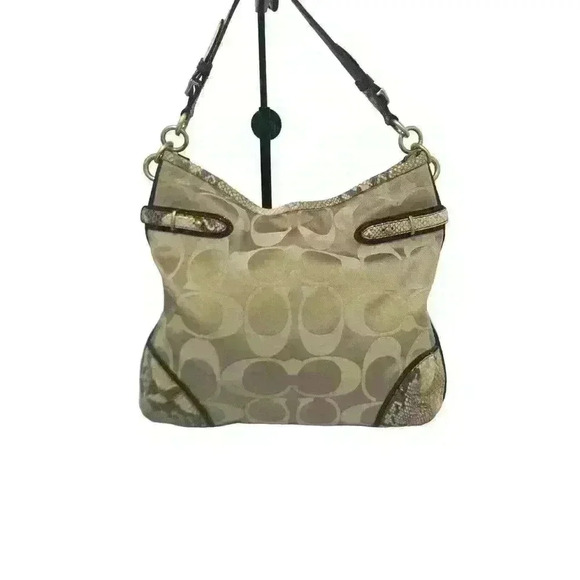 Coach Colette Signature Beige Sateen Python Leather Hobo Bag #16408 - Picture 4 of 10
